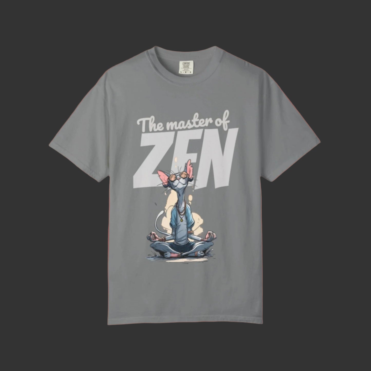 Gray t-shirt with 'The master of ZEN' graphic design on a white background