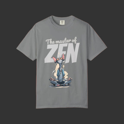 Gray t-shirt with 'The master of ZEN' graphic design on a white background