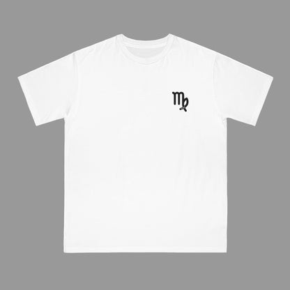 White t-shirt with a black Scorpio symbol on a white background