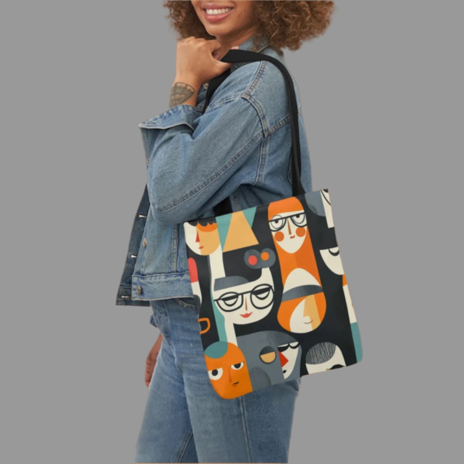 cute characters, face print, shoulder bag, weekend bag, spring time, double side print, all over print tote bag