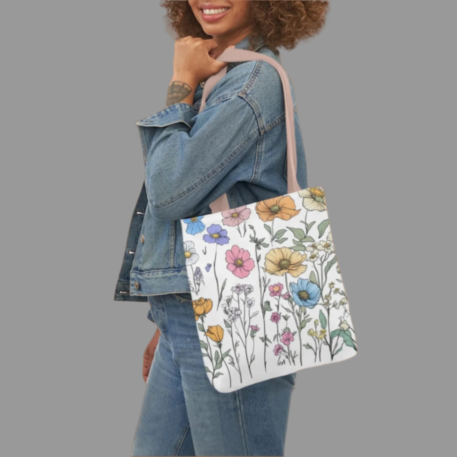Floral print, shoulder bag, weekend bag, spring time, double side print, all over print tote bag