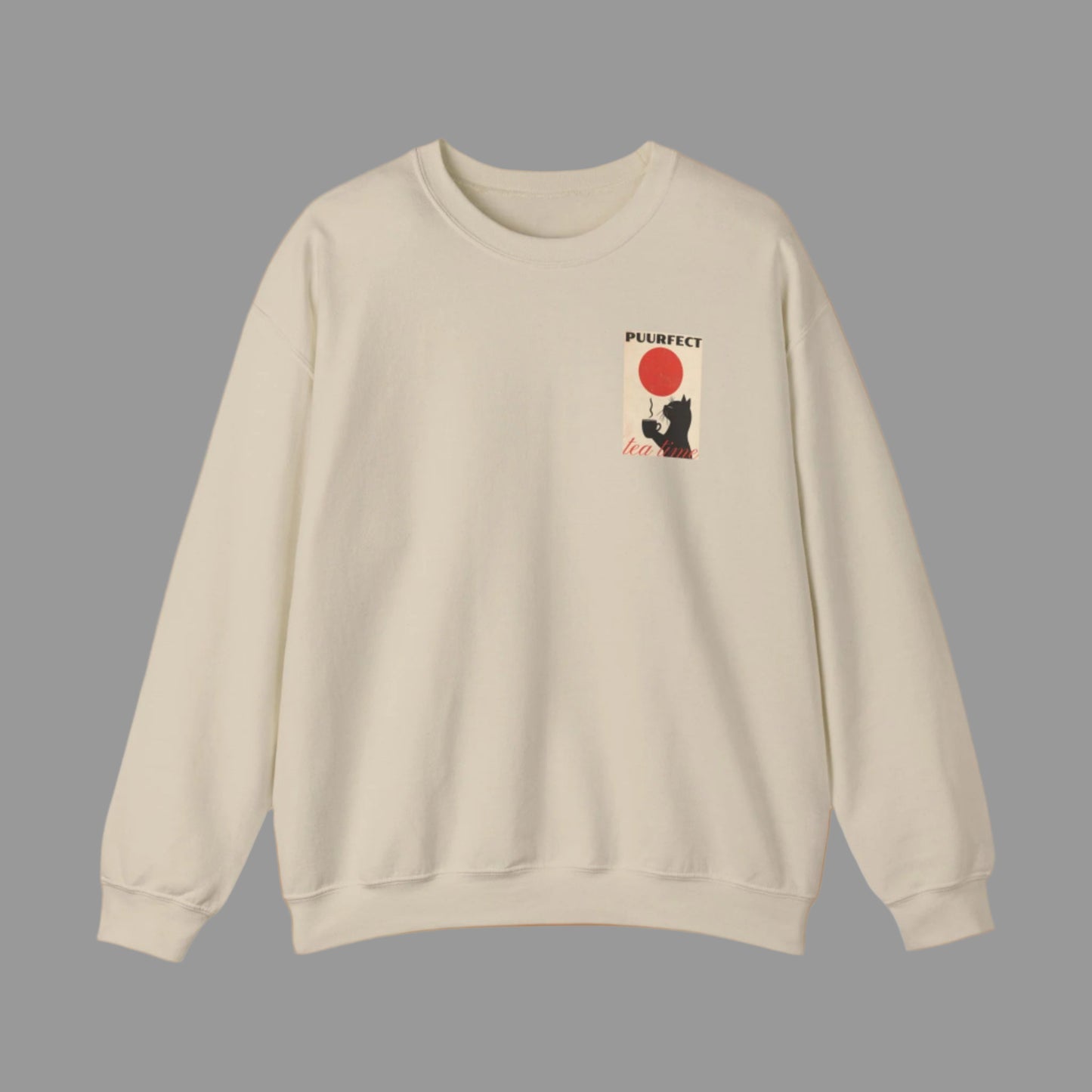 Beige sweatshirt with a graphic design on a white background