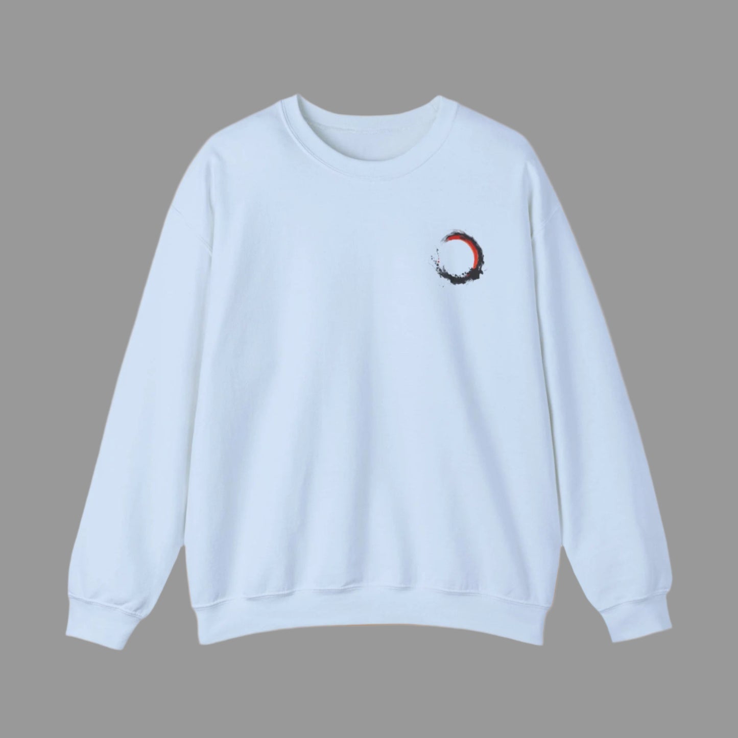 Light blue sweatshirt with a small graphic on the chest against a white background
