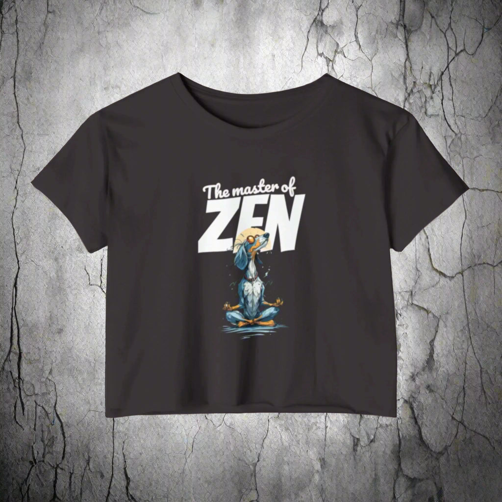 Black t-shirt with 'The master of ZEN' graphic design on a white background