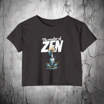 Black t-shirt with 'The master of ZEN' graphic design on a white background