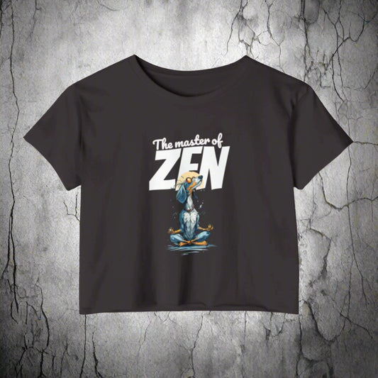 Black t-shirt with 'The master of ZEN' graphic design on a white background