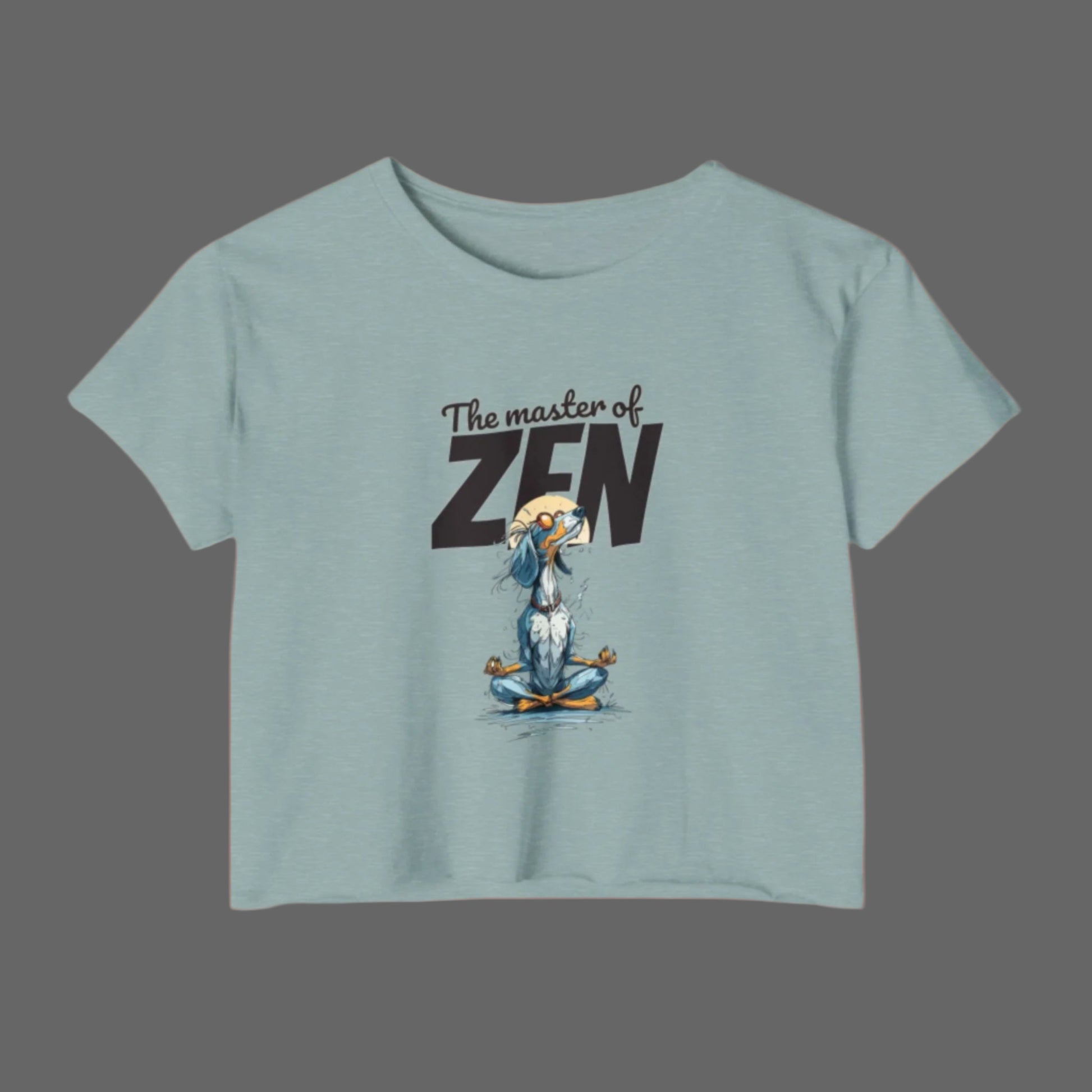 Light blue t-shirt with a cartoon duck in a meditative pose and 'The master of ZEN' text on a white background.