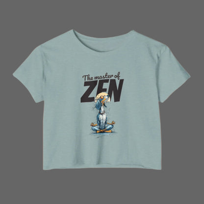Light blue t-shirt with a cartoon duck in a meditative pose and 'The master of ZEN' text on a white background.