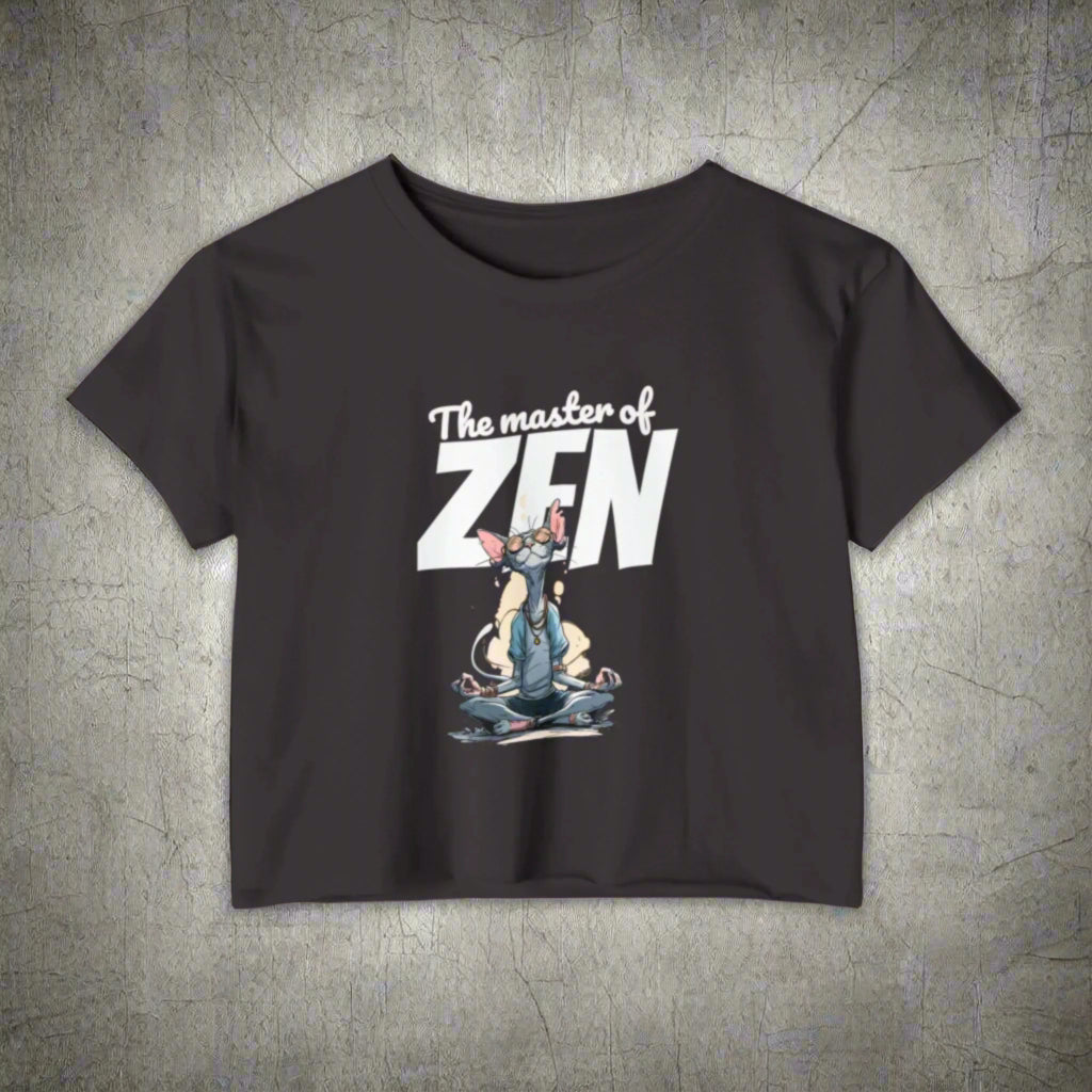 Black t-shirt with 'The master of ZEN' graphic design on a white background