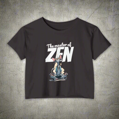 Black t-shirt with 'The master of ZEN' graphic design on a white background