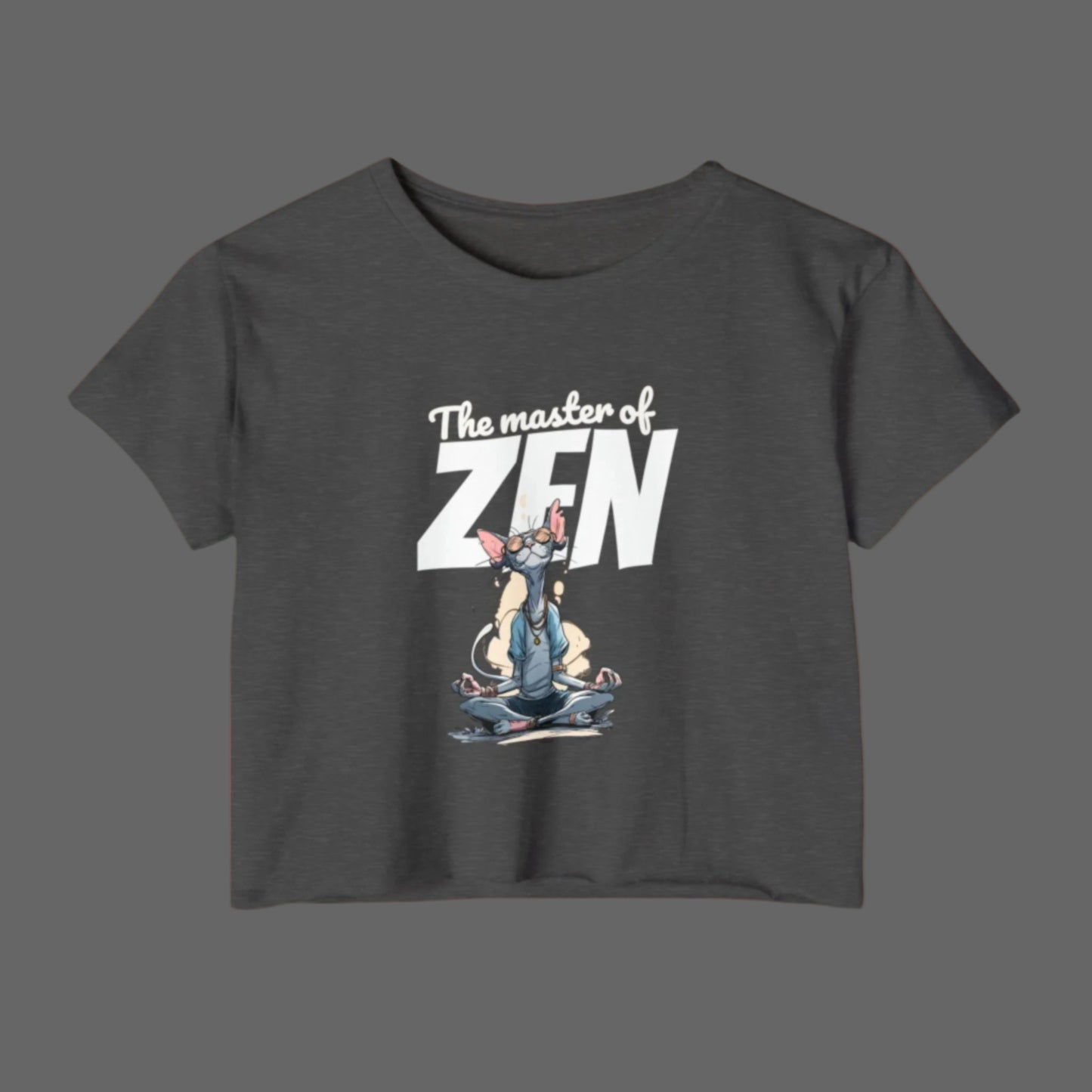 Dark gray t-shirt with 'The master of ZEN' graphic design on a white background
