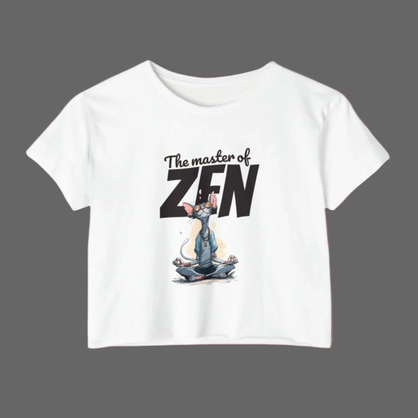 White t-shirt with 'The master of ZEN' text and cartoon character on a white background