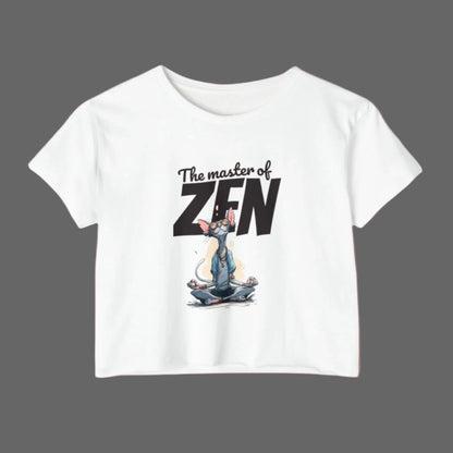 White t-shirt with 'The master of ZEN' text and cartoon character on a white background
