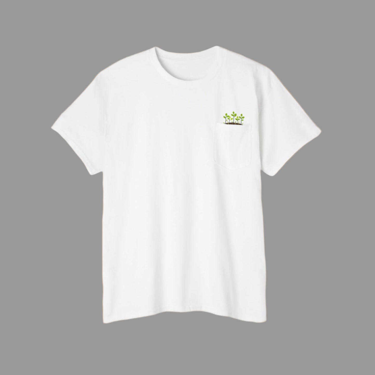 A person wearing a black crew neck t-shirt with a logo on the left chest pocket, paired with blue jeans.